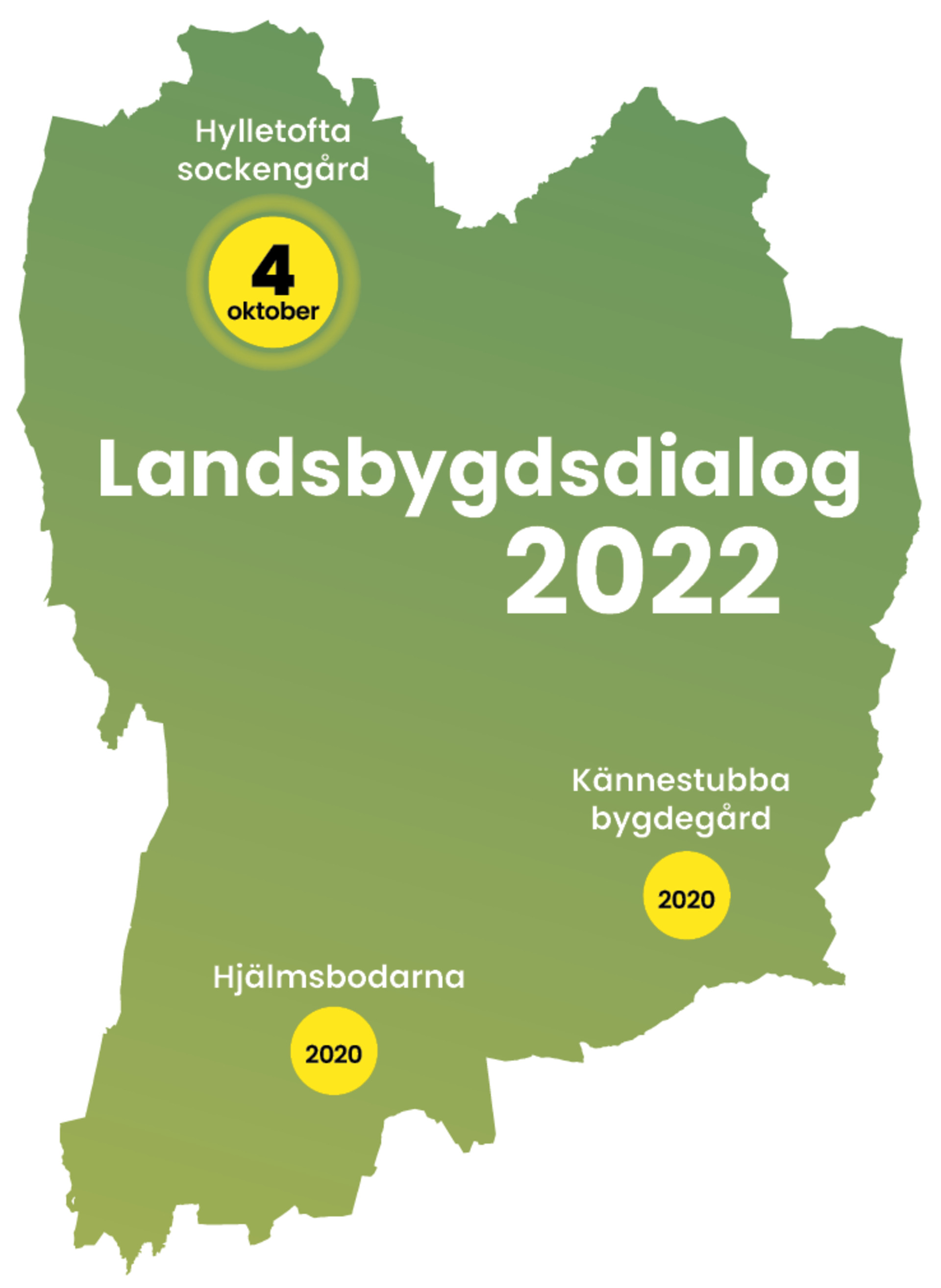 Karta över Sävsjö kommun med gula punkter för de olika orter där dialogen hållits.