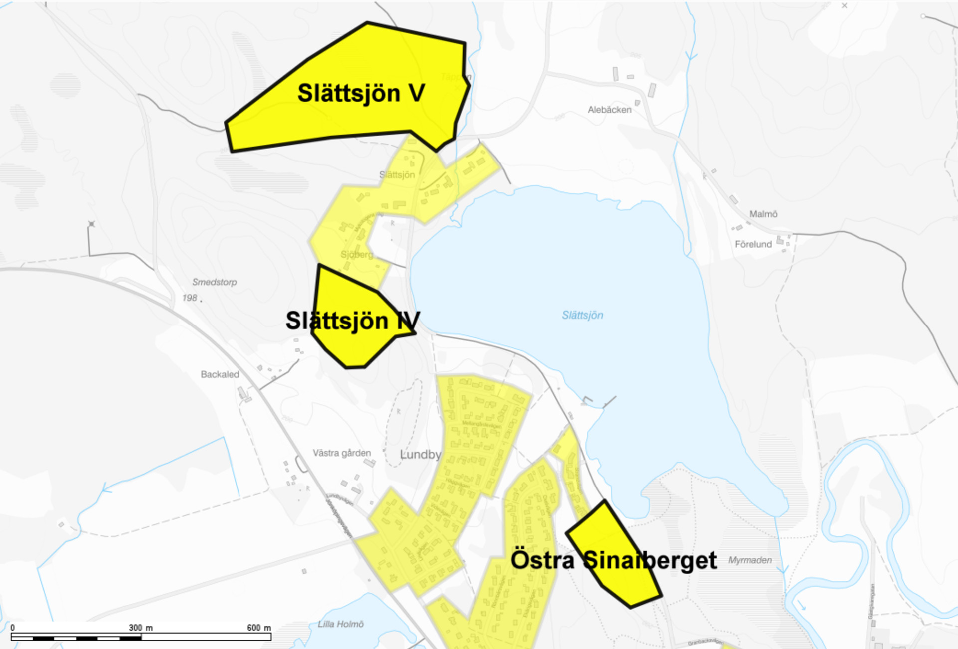 Karta över föreslagna bostadsområden i norra Vrigstad.