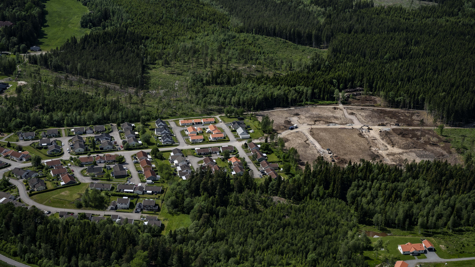 Flygbild föreställande nytt bostadsområde, Tällevad III i Sävsjö