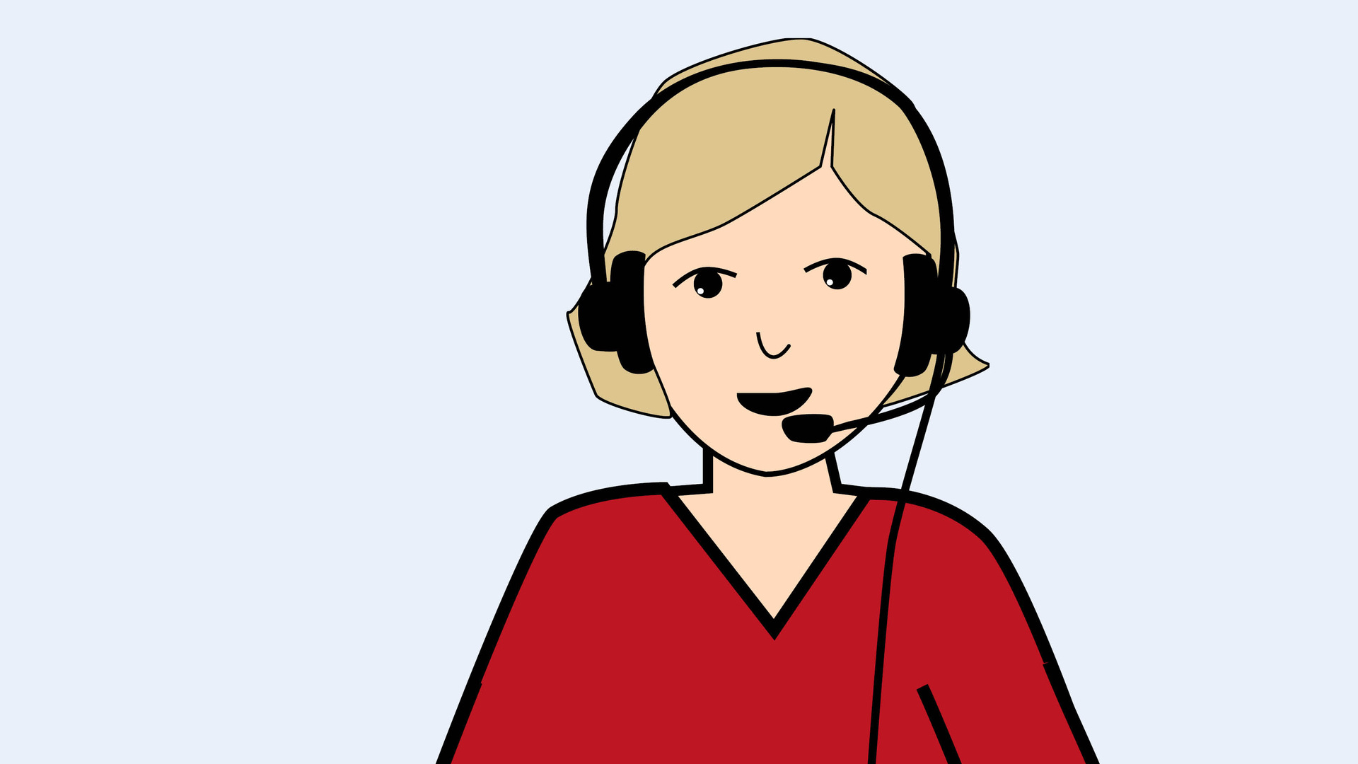 Illustration av person med blont hår och röd tröja med headset och mikrofon.